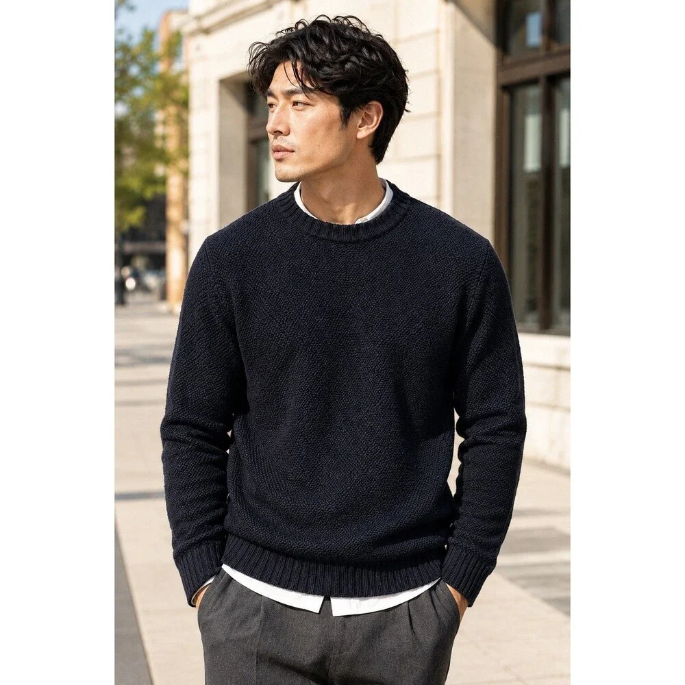 J Crew Sweater Mens S Black Premium Basket-stitch Crewneck Cotton Preppy Fall
